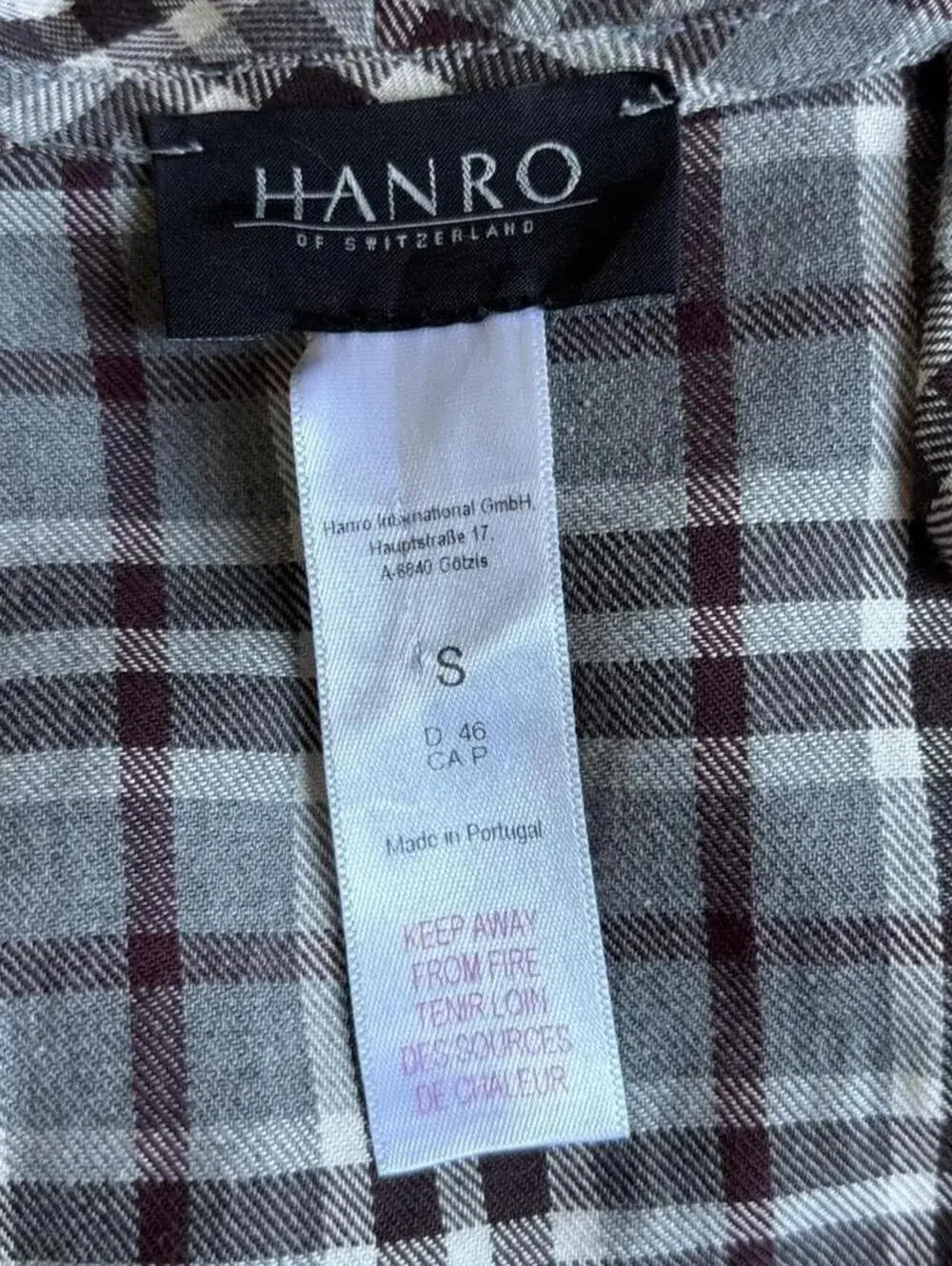 Hanro of Switzerland Plaid Cotton Robe Bathrobe Housecoat Made in Portugal S